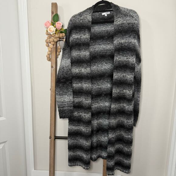 Sonoma Flyaway Duster Open Front Black White Stripe Cardigan Size Large - Picture 1 of 8
